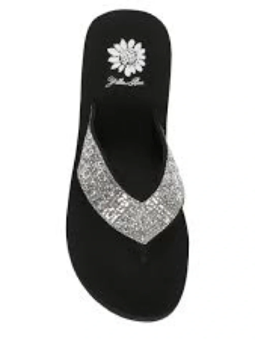 New!!!Yellow Box Black Flip Flops with Silver Glitter Straps - Picture 4 of 7